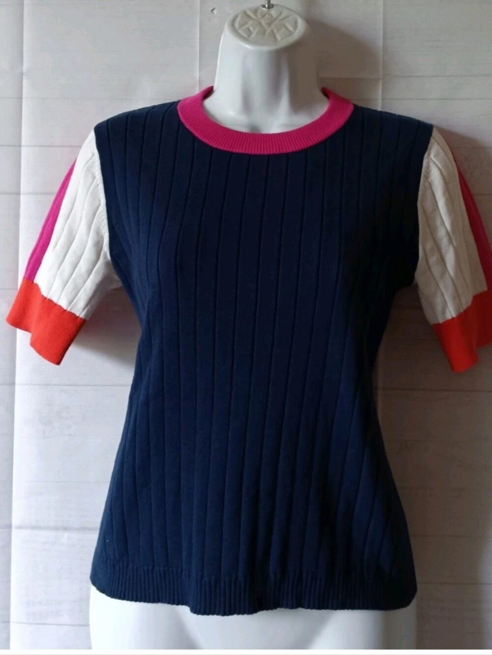 Anthropologie Vilagallo Cotton Colorblock Short Sleeve Sweater